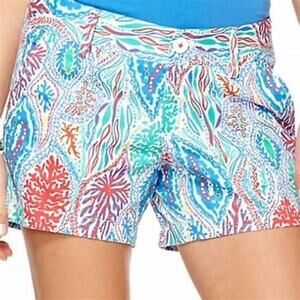 Lilly Pulitzer Let Minnow Print Callahan Cotton Mid Rise Tropical Shorts Size 2